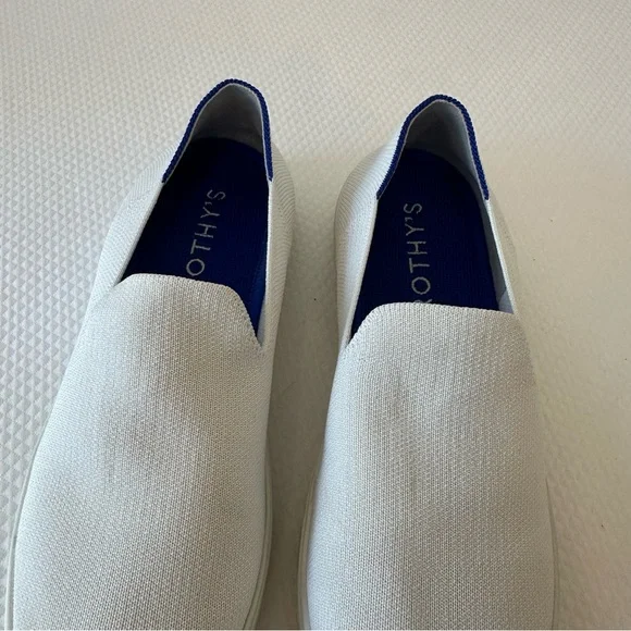 Rothy's Size W 9.5 White Blue & Black Heel Stripes Casual Slip-Ons Sneakers - Picture 8 of 9